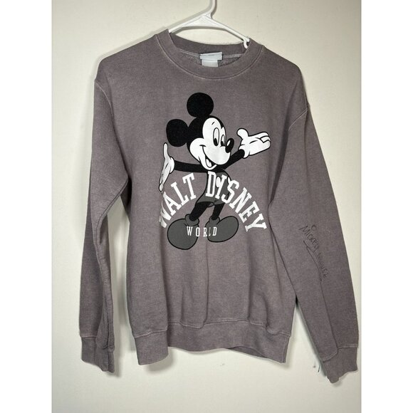 WALT DISNEY WORLD Vintage Crewneck Sweatshirt Autograph Mickey Mouse Grey Small - Picture 1 of 9